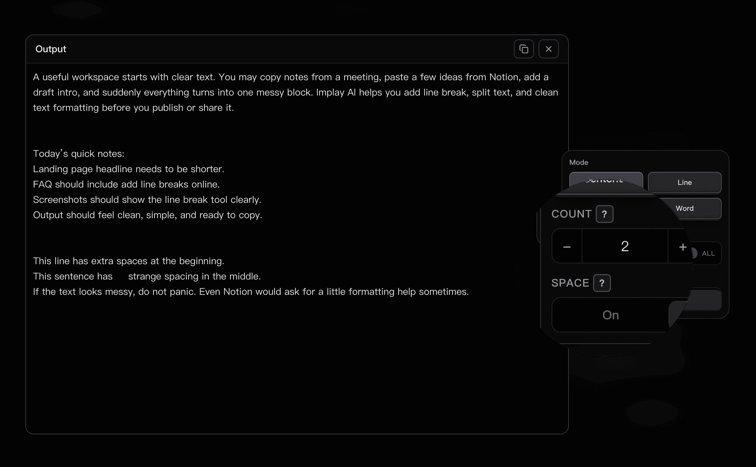 add line break with spacing control
