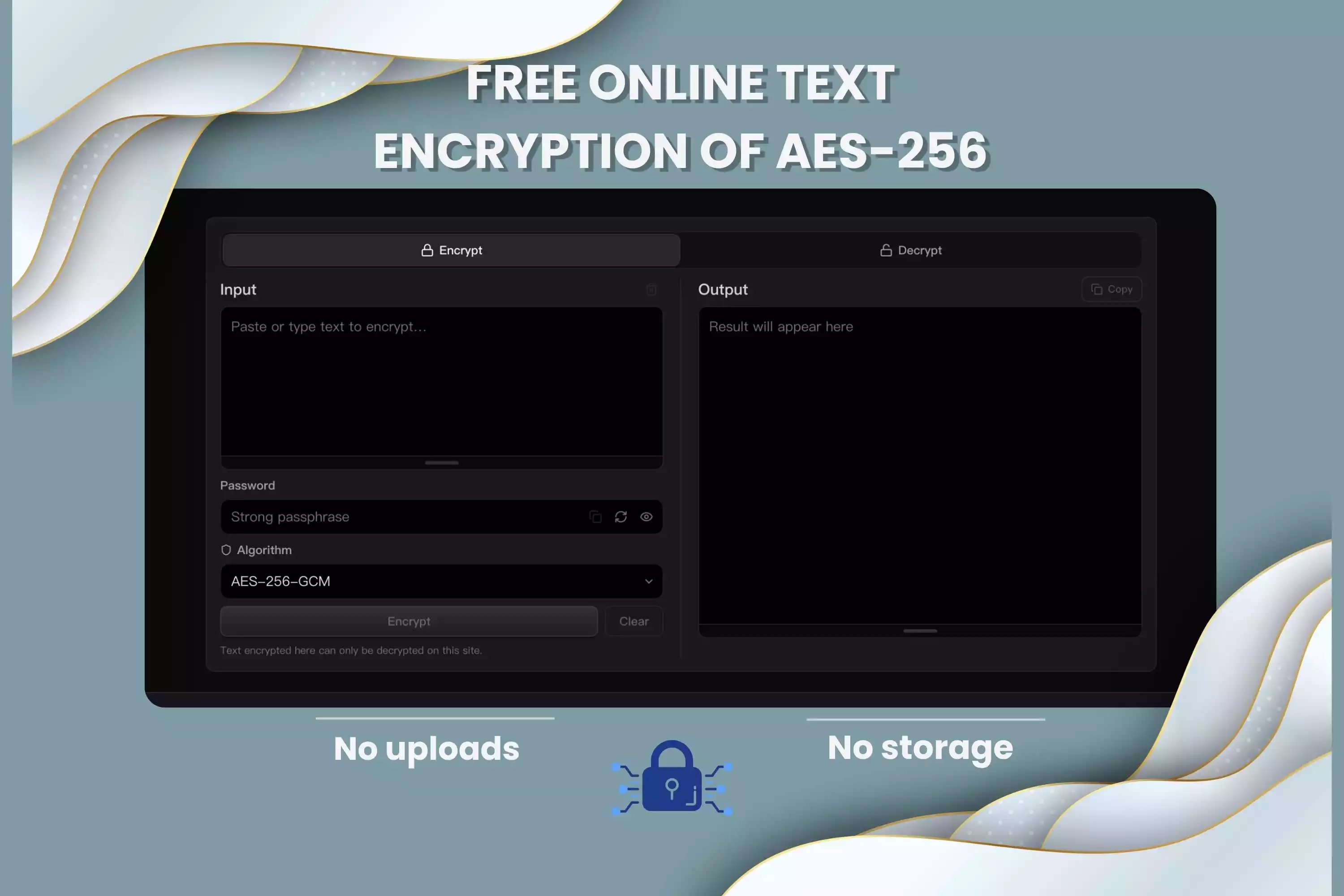 Online text encryption tool using AES-256 directly in the browser