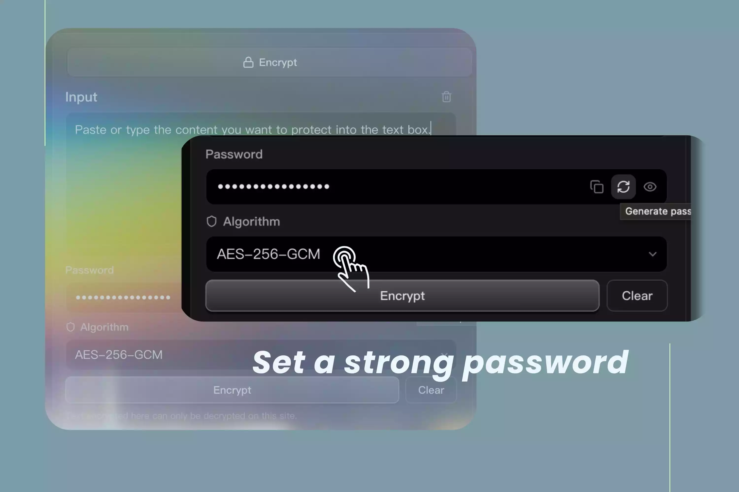 Set a password for secure AES-256 text encryption