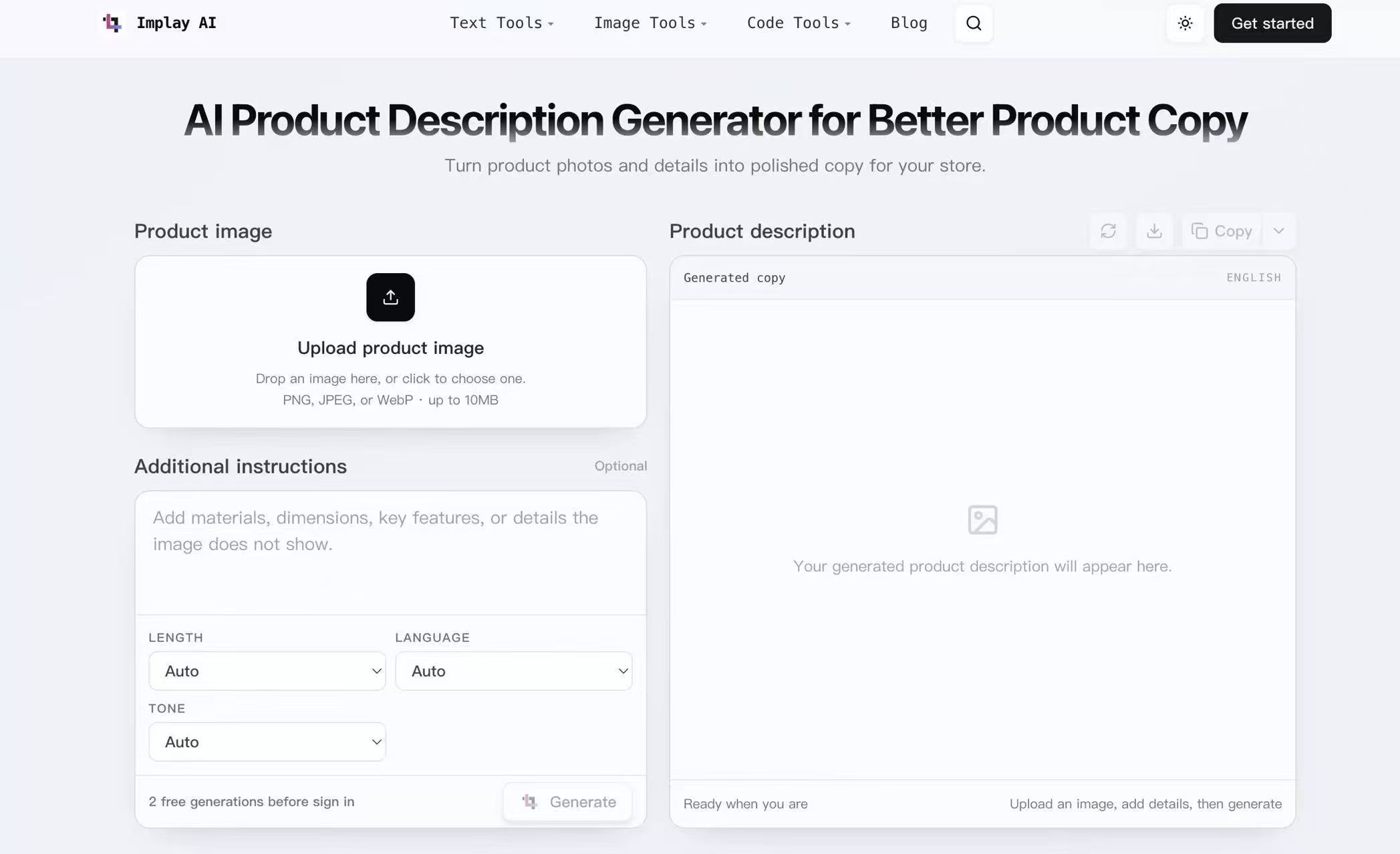 Additional Instructions field for entering product materials, dimensions, and features not visible in the image.