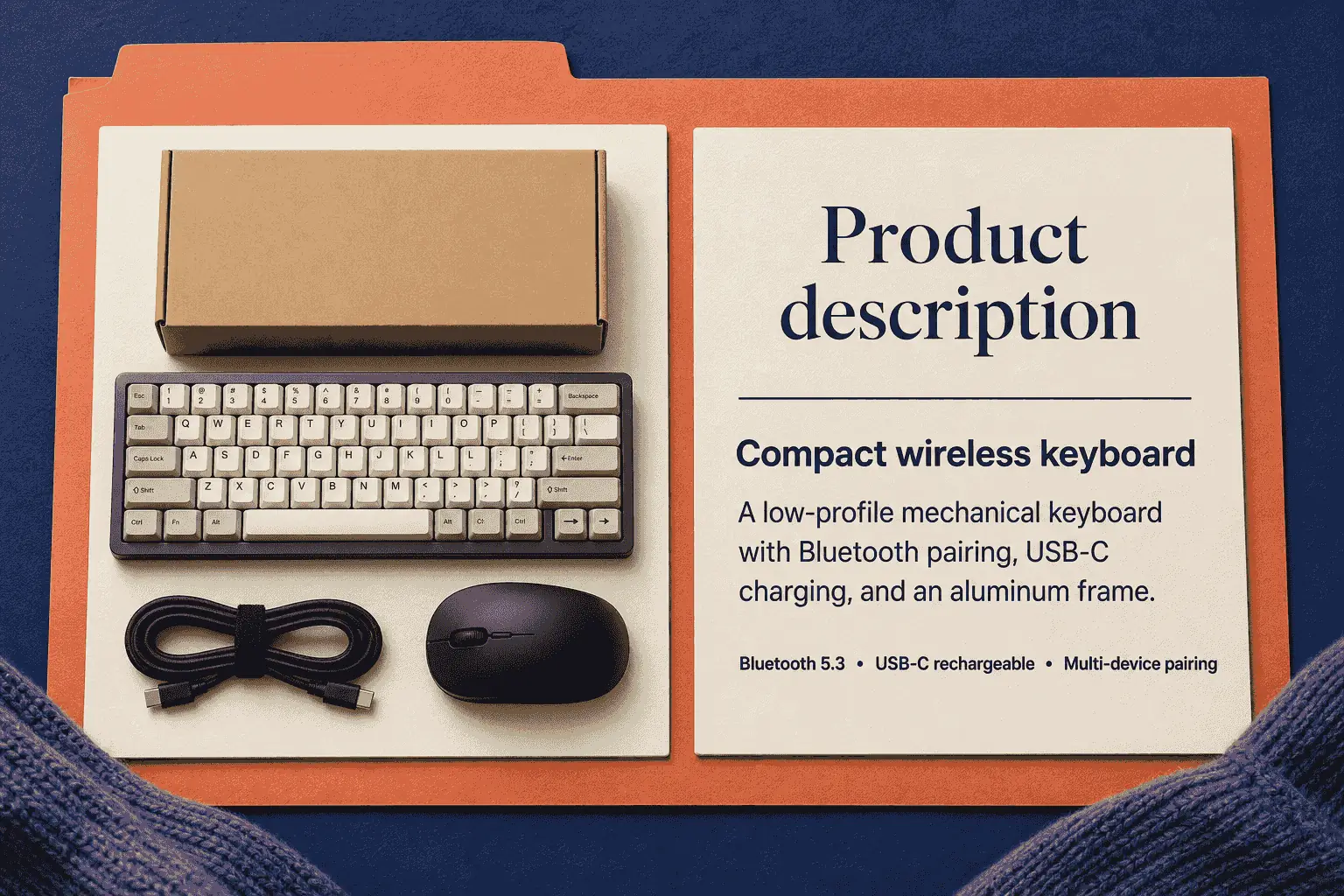 A product photo being converted into a clean product description draft.