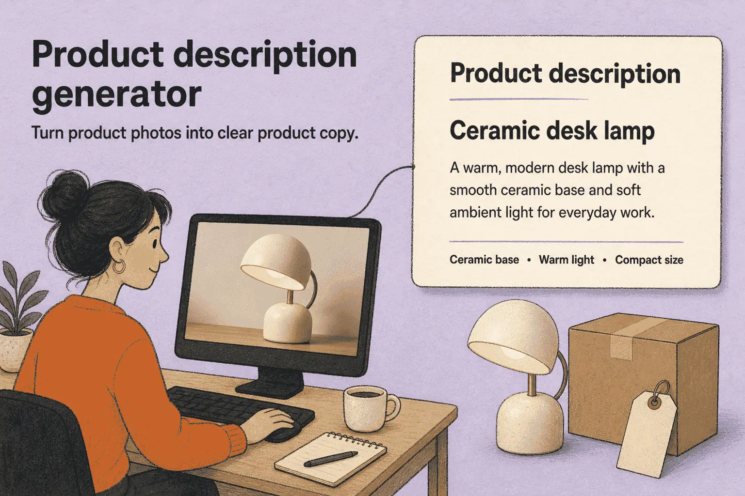 Product photo paired with additional material, dimension, and feature details.