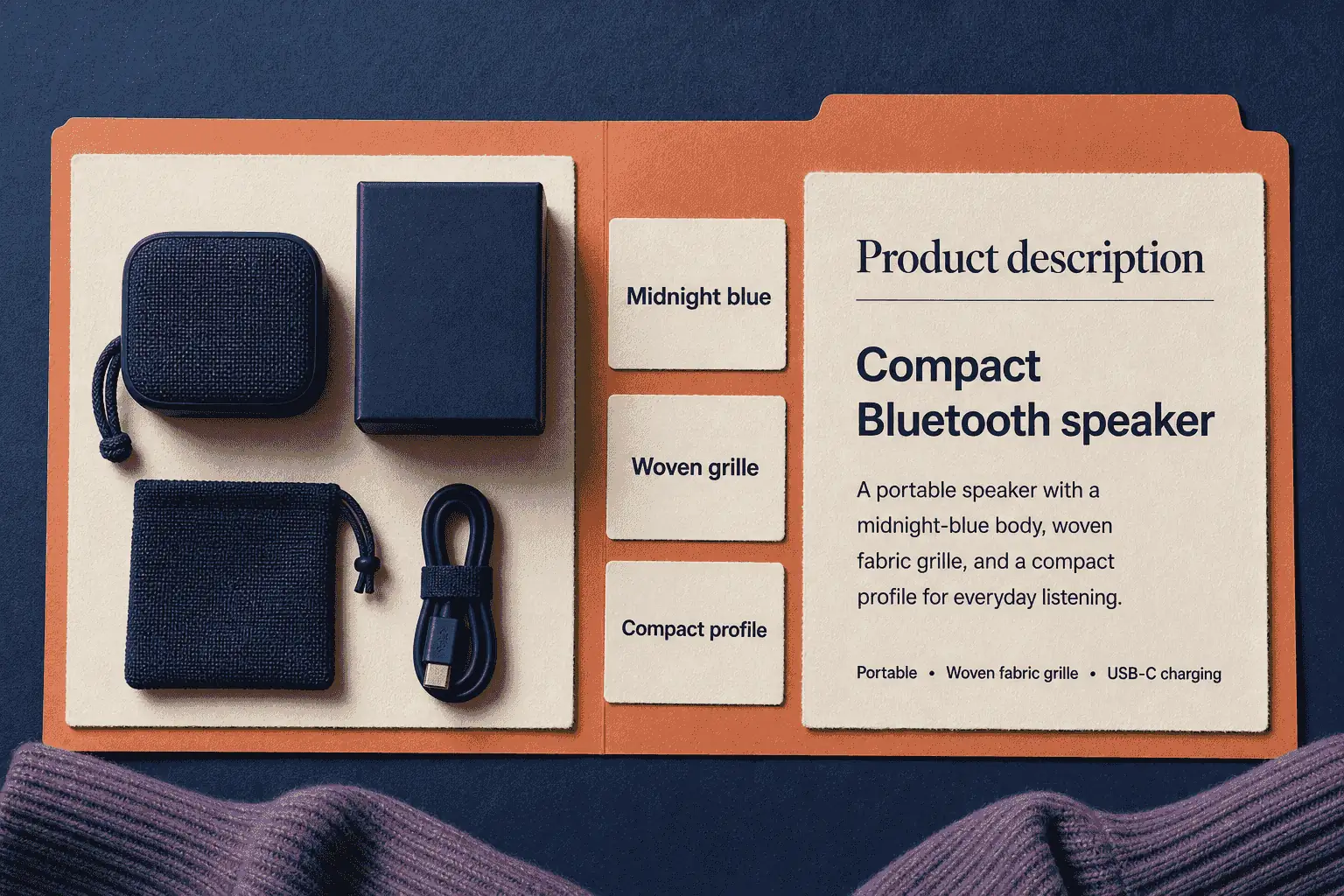 AI analyzes a product photo’s color, shape, and style to create a product description draft.