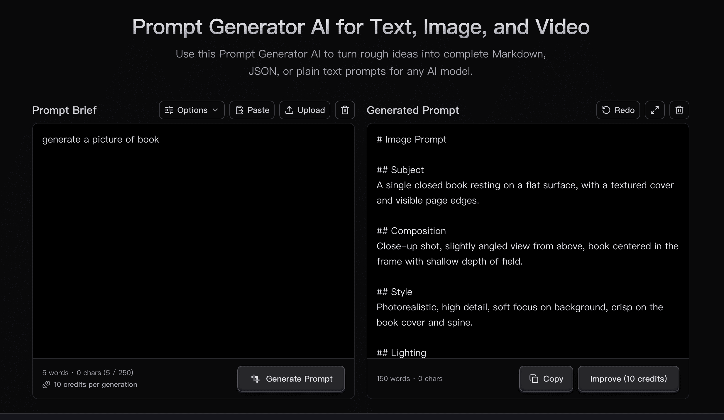 AI prompt generator expanding a sketch into a structured image prompt
