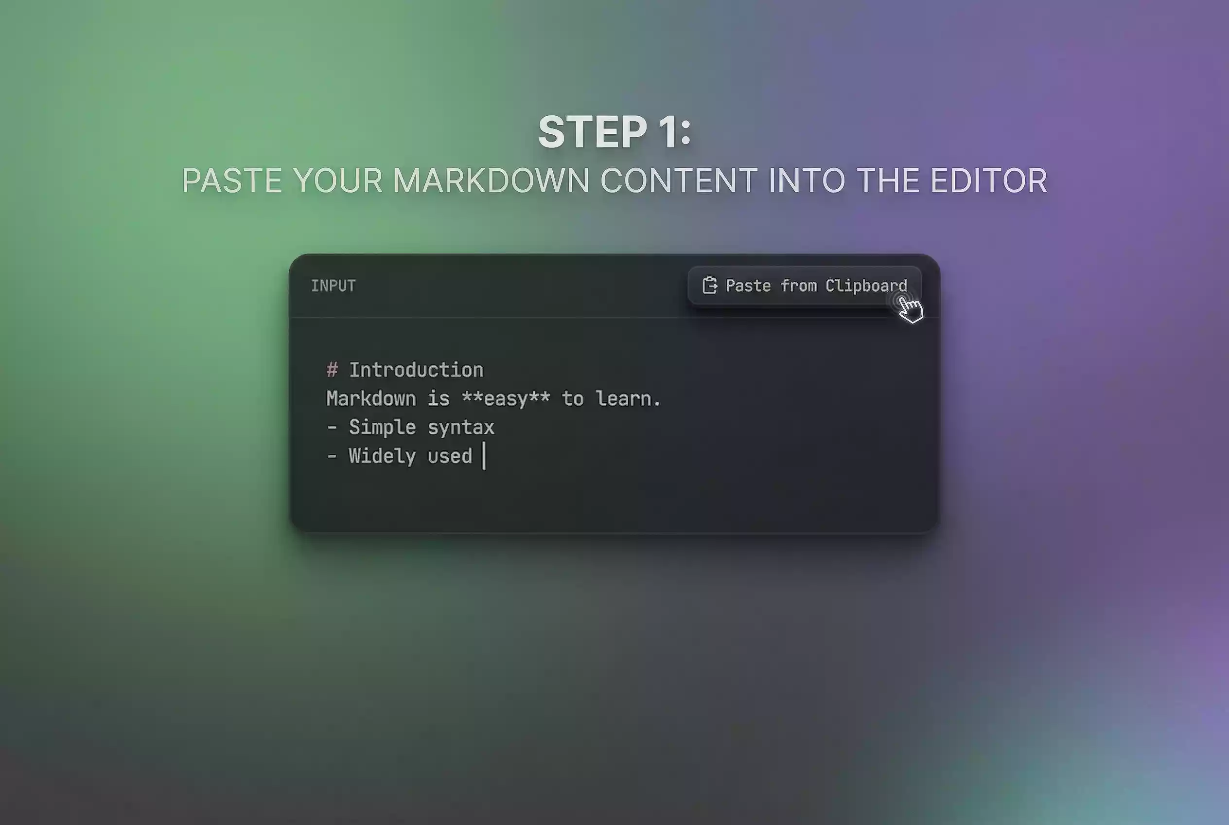 step 1 paste markdown into implay ai converter input panel