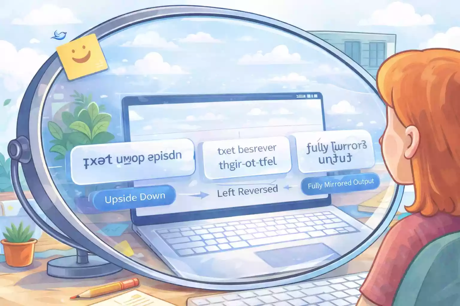 mirror text example upside down and left right flipped text visual transformation